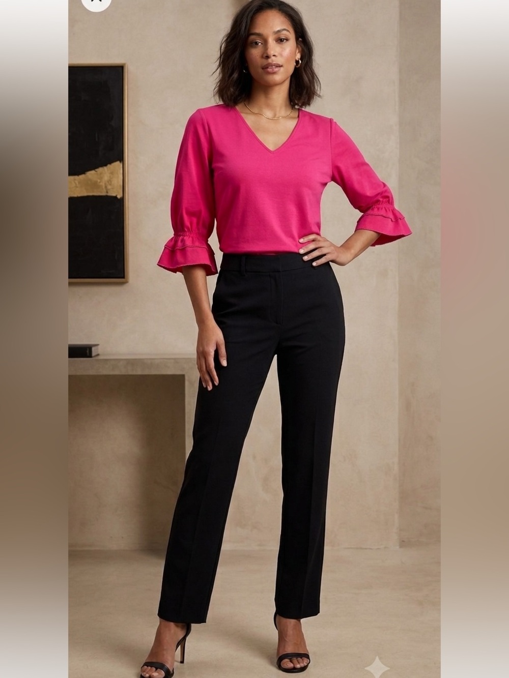 Elegant Hot Pink V-Neck Women's Top